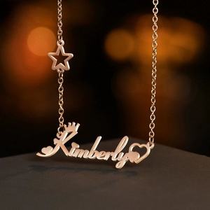 Collares con Nombre Personalizados de Moda, Chapados en Oro de 18K, con Forma de Corazón y Mariposa, Placa de Acero Inoxidable con Nombre, Joyería Personalizada - Product Image 5
