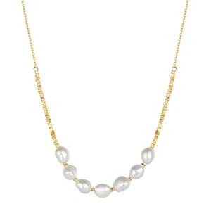 Collier pendentif en argent sterling 925 plaqué or 14 carats avec perle d'eau douce, chaîne à maillons en forme de cœur, résistant à l'eau, cadeau pour femme, vente en gros - Product Image 5