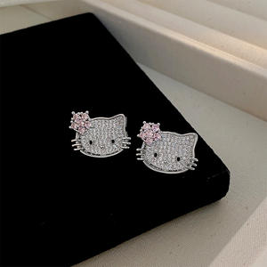 18k सोने की प्लेटेड पीतल के गहने गुलाबी सुंदर जिरकॉन छोटी बिल्ली कान हड्डी स्टड महिला कोरियन छोटे जानवर कान के लिए - Product Image 5