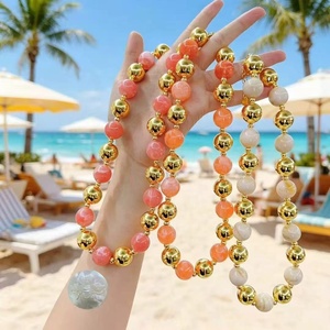 Collier de perles rondes colorées en acrylique de 16 mm, style Bohème exagéré, pour femmes, idéal pour l'été et la plage - Product Image 1