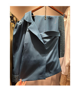 Green One Sleeve Co Ord Set Stylish Belt <b>Detail</b> Asymmetric Design Contemporary Fit Statement Outfit Premium Fashion Summer - Product Image 1