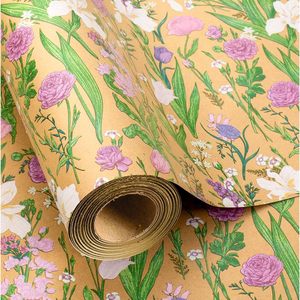 Maypluss Kraft Floral Wrapping <b>Paper</b> <b>Roll</b> 17Inch x 33Feet Forest Garden Flower Gift <b>Wrap</b> Purple Pink Green Boho Style - Product Image 1