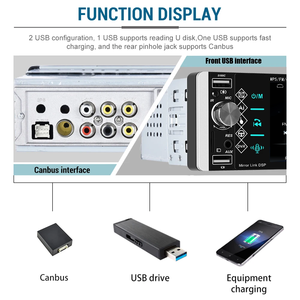 5.2インチ ユニバーサル シングルDIN ポータブルカーステレオ GPS RGB ワイヤレスCarPlay Android Auto MP5プレーヤー FM/AM/RDS デュアルUSB Androidラジオ - Product Image 6
