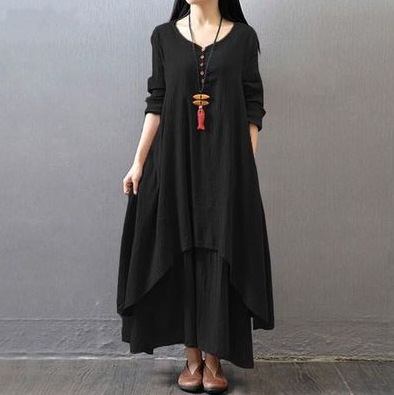 Shop Elegant Alibaba Dresses - False Two Piece Linen Dress