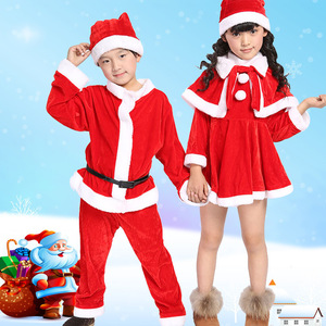 Children's Christmas Costume <b>Santa</b> Claus Set Red With White Trim For Boys And Girls Performance Outfit Cotton Material - Product Image 1