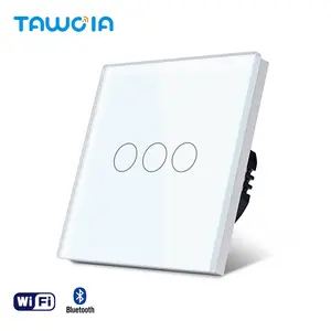 3G1W Tuya Wifi Smart Switch Without Neutral Mobile Control Voice Control Tuya No Neutral Smart Switch 3 Gang Glass Switches