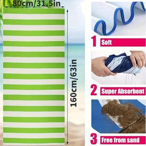 Toalla de Playa, Piscina y Camping de Secado Rápido, Anti-Desprendimiento, con Rayas Horizontales, de Poliéster y Nailon, Suave y Absorbente - Product Image 3