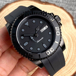 40mm PVD 블랙 SUB 다이브 기계식 시계 남자 NH36A 운동 블랙 상어 손 20bar 방수 손목 시계 곡선 실리콘 밴드 - Product Image 3