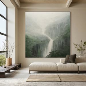 ภาพวาดสีน้ำมันภูเขาสีเขียวขนาดใหญ่แบบนามธรรม งานศิลปะติดผนังแบบ 3 มิติ บนผืนผ้าใบ ทำด้วยมือ ตกแต่งบ้าน ตกแต่งภายใน - Product Image 4