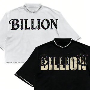 <span class=keywords><strong>Camiseta</strong></span> Personalizada de Fabricante Estilo Vintage Extragrande con Hombro Caído, Corte Boxy, de Algodón Pesado, Corta, con Pedrería y Efecto Desgastado - Product Image 3