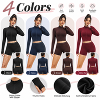 Ensemble de vêtements de sport GM Premium, veste zippée à col montant en tissu extensible doux avec panneaux contrastés, coupe-vent, pour la course à pied, l'entraînement et le Pilates, pour femmes