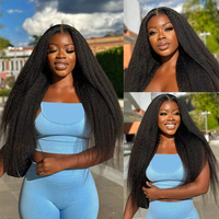 Perruque frontale en cheveux humains brésiliens Remy Kinky Straight, densité 200%, 13x4 transparente, avec cheveux de bébé pré-coupés, longue longueur, naturelle