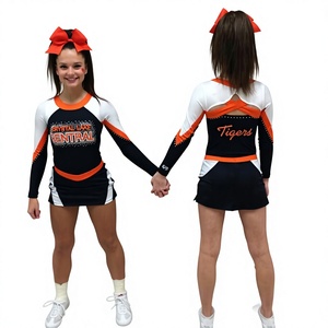 Ensemble d'uniformes de cheerleading Crystal Lake Central, jupe noire, orange et blanche, style adulte pour femmes, avec logo des Tigers imprimé par sublimation 2026 - Product Image 1