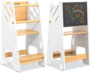 Toddler Tower, <b>Stool</b> for Kitchen, White Safty Rail Non-slip Pads 3 <b>Height</b> <b>Adjustable</b> Chalkboard Use Kitchen - Product Image 1