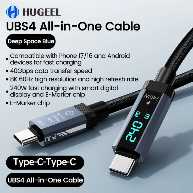 240W Type C Cable with Thunderbolt 5 Data Cable USB4.0 40Gbps 4K Video Ultra-Fast Transfer for Phone Laptop USB C Charger Kit