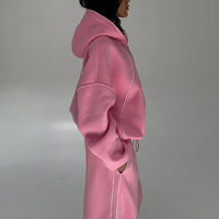 Grosir merek pakaian Coords Set untuk wanita kustom Zip up baju olahraga berat celana kaki lebar dan Zip up Set Hoodie