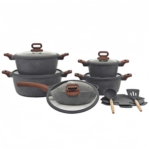 Bộ nồi chảo chống dính 15 món bằng nhôm, chất liệu đá granite <span class=keywords><strong>ceramic</strong></span>, kèm miếng lót chảo và dụng cụ lật thức ăn bằng silicon - Product Image 2