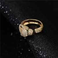 Bague Tête de Panthère en Laiton CZ, Bijou Hip Hop Tendance, Ajustable, Micro-Incrustée de Zircon, Style Léopard, pour un Look Mode et Distinctif