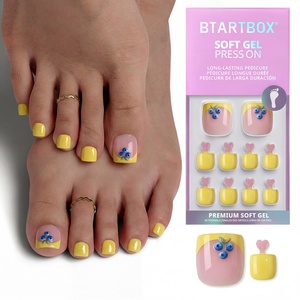 Faux ongles d'orteils carrés courts printemps-été, en gel souple 3D jaune, vente en gros, lot de faux ongles d'orteils à presser - Product Image 1