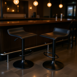 Ensemble de 2 tabourets de bar en PVC noir obsidienne, pivotants et réglables, avec base en métal, mobilier de bar contemporain et moderne pour la maison - Product Image 2