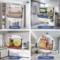 Panier de rangement mural pliable minimaliste à double niveau en métal multi-usages pour chambre à coucher, croisé, avec crochets, pour le linge
