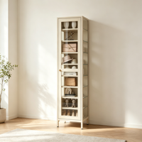 Meuble à chaussures en acier étroit et haut avec porte vitrée simple, étagère à chaussures autoportante peu encombrante, rangement transparent anti-poussière pour chaussures