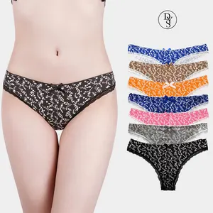 Màu Đen Floral Print Cắt Cao Sexy Bên Trong Mặc Cotton Cheeky Hip Quần Lót Với Ren Đồ Lót Nữ