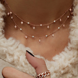 925 Sterling <strong>Silver</strong> Rose Gold Pave Stone <strong>Moon</strong> Star New Design Beautiful <strong>Necklace</strong> Women Jewelry - Product Image 4