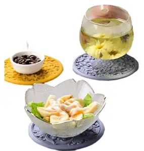 New Exquisite Hollowed out Classic Flower Silicone Dinning Table Mats Dish Placemat Insulation Coasters Tableware