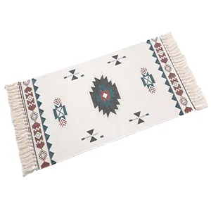 Extra Long Cotton Area Rug Runner 2.3'x 6' Machine Washable Printed Hand Woven Cotton Rug Runner with Tassels Hallway Rugs Floor