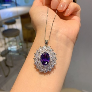 Fashion Eco-friendly Copper Dainty Floral Pendant <b>Earrings</b> Ring <b>Set</b> 10*14MM Purple Zircon Flower Jewelry <b>Set</b> for Romantic Events - Product Image 6