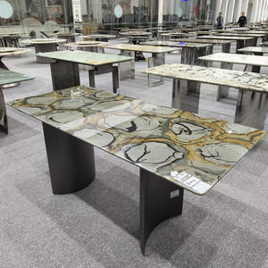 Tavolo <span class=keywords><strong>da</strong></span> <span class=keywords><strong>pranzo</strong></span> di lusso moderno <span class=keywords><strong>con</strong></span> Base <span class=keywords><strong>in</strong></span> <span class=keywords><strong>marmo</strong></span> naturale di alta qualità superficie lucida interna grande lastra per alberghi e ville - Product Image 2