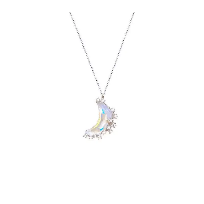 Stars Moon Rainbow CZ Couple Clavicle Stainless Steel Necklace