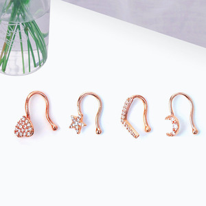 Boucles d'oreilles fines à clipser Freya, sans perçage, en forme de fleur, avec diamants, bijoux pour le nez, en acier inoxydable, fausses boucles d'oreilles en or rose pour femmes - Product Image 2