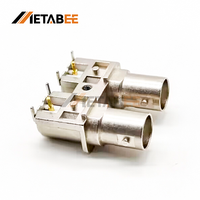 Connecteur BNC femelle double port à angle droit pour carte PCB, 75 Ohm, montage traversant, réceptacle coaxial pour communication audio et vidéo
