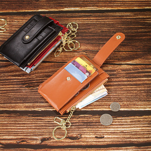 Korean Style Mini PU Card <b>Holder</b> With Keychain For Women Coin Purse Ultra Thin Solid Color <b>Wallet</b> For Credit Card Everyday Use - Product Image 3