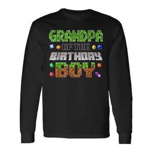 T-shirt à manches longues pour fête d'anniversaire, Grand-père du gamin d'anniversaire, Pixel Game - Product Image 1