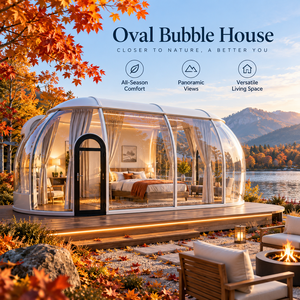 Suite de villégiature ovale d'automne, cabane de glamping panoramique en PC résistante aux UV avec options de taille personnalisées pour hôtel - Product Image 1