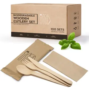 China Manufacturer 160mm Customized Box Pack Natural Birch Wood Cutlery Disposable Cutlery Wooden Cutlery Set In Bulk
