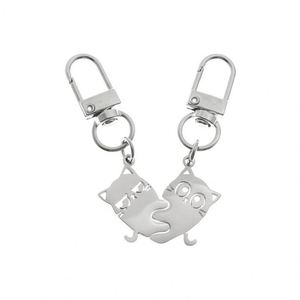 Llavero de Acero Inoxidable con Colgante de Dibujos Animados de Gato Adorable Abrazando a un Amigo, Regalo para Parejas, Nuevo de Fábrica - Product Image 5