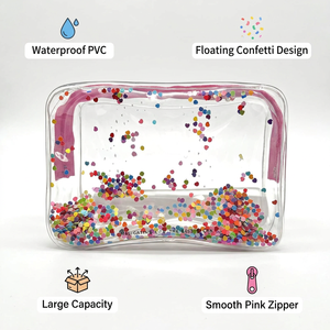 Borsa Cosmetica Glitterata <span class=keywords><strong>Trasparente</strong></span> in PVC, Pochette Impermeabile con Coriandoli e Sabbie Mobili, Astuccio da Viaggio Scintillante per Trucchi da Donna - Product Image 2