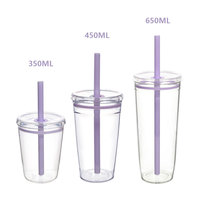 Gobelet à paille multi-usages 600 ml en Tritan écologique, transparent, couleur unie, design moderne, simple paroi, 12 oz