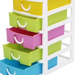 Meuble de rangement en plastique à 5 tiroirs colorés 16x22x25cm, organisateur gain de place avec poignée - Product Image 3