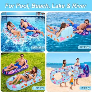 Bouée de piscine gonflable moderne en PVC robuste avec porte-gobelet, dossier et repose-pieds pour adultes, plage et lac - Product Image 6