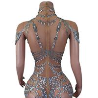 Combinaison Sexy Transparente en Strass pour Femme, Tenue de Scène Exotique, Justaucorps de Danse Stripper, Festival et Soirée Club