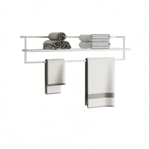 White Iron Wall Mounted Towel Rack 96cm 2 Bars Minimalist <b>Bathroom</b> <b>Accessory</b> - Product Image 1