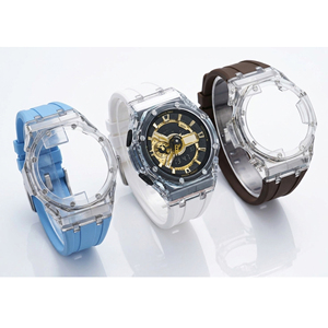 Pour <span class=keywords><strong>Casio</strong></span> <span class=keywords><strong>G</strong></span>-<span class=keywords><strong>Shock</strong></span> Black Knight GA-110/100/120, boîtier transparent modifié avec bracelet en caoutchouc fluoré et boucle à ardillon - Product Image 1