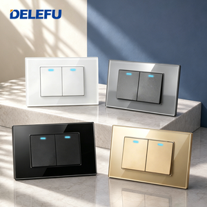DELEFU 2'li LED Göstergeli Işık Anahtarı Temperli Cam Panel Duvar Anahtarı Modern Ev Elektrik Anahtarı - Product Image 1