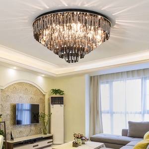 Grand lustre en cristal gris fumée pour hôtels et clubs Suspension ronde avec couvercle en acrylique luxueux pour le salon - Product Image 3