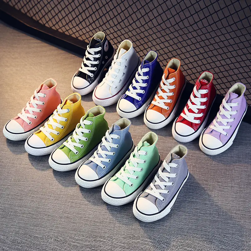 Wholesale Children's shoes school lace up high top canvas shoes kids casual shoes